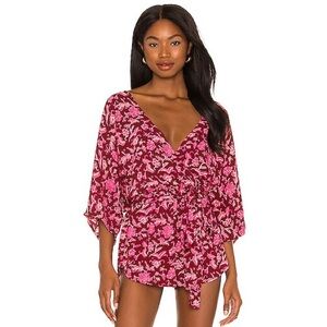 Indah Yogya Pink beach dress Coverup with V-Neck and Tie Waist